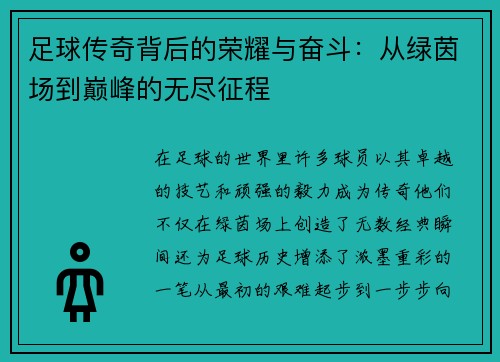 足球传奇背后的荣耀与奋斗：从绿茵场到巅峰的无尽征程